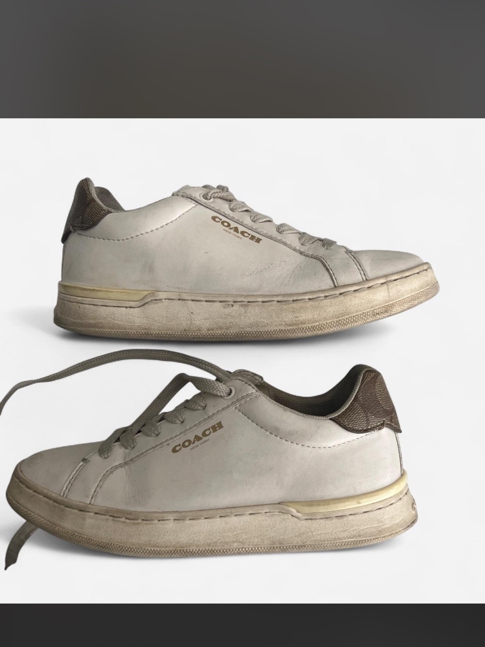 Coach Women’s Casual Leather Sneakers in Cream with Brown Accents